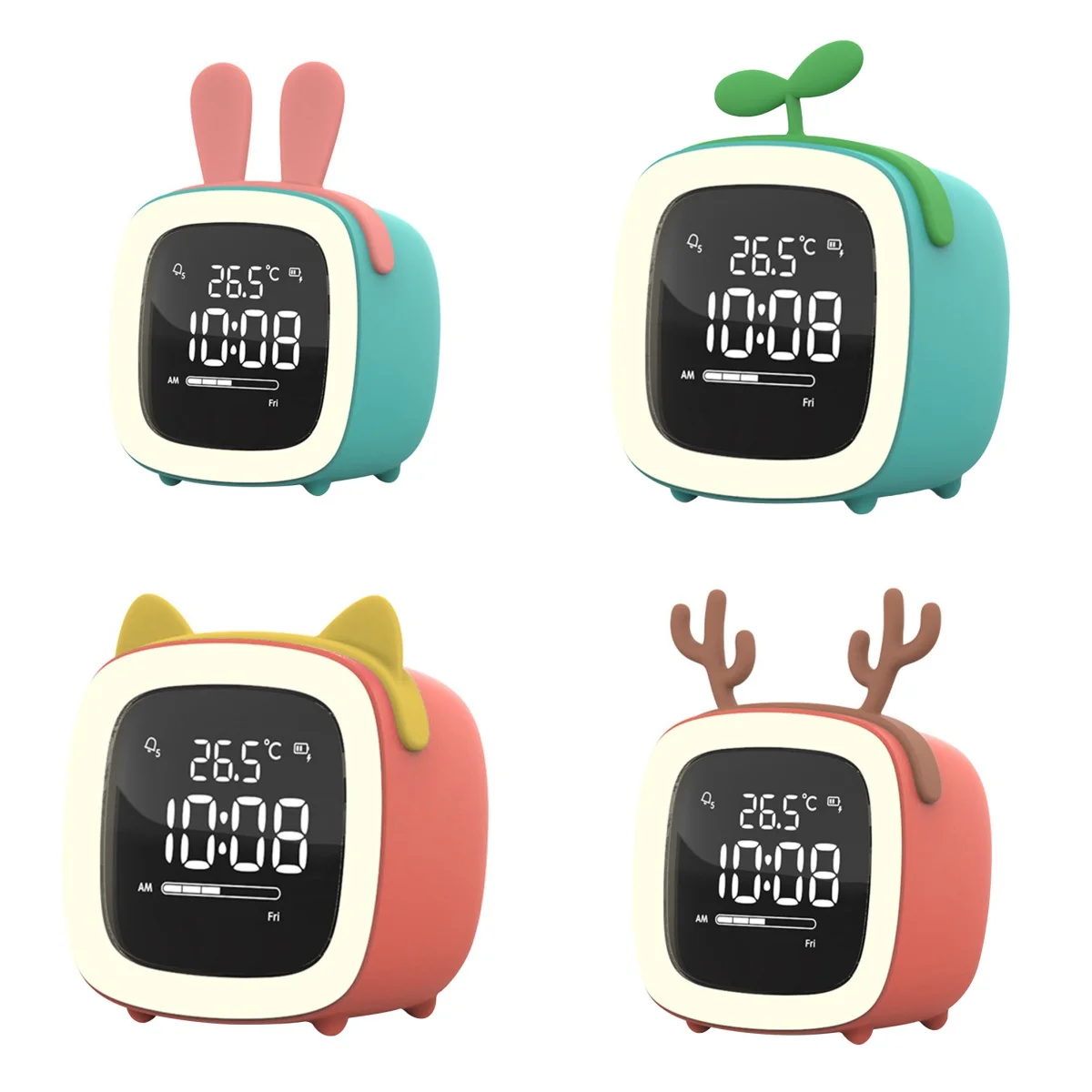 Reloj despertador Digital de rana bonita, relojes de luz nocturna para niños, entrenamiento para dormir, luz LED nocturna, reloj despertador con pantalla de temperatura - imagen 5