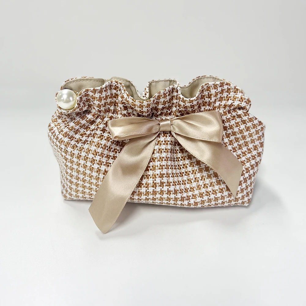 Bolsa de almacenamiento para niñas con lazo lindo • Monedero suave de color sólido • Bolso de mano para auriculares con lápiz labial de gran capacidad