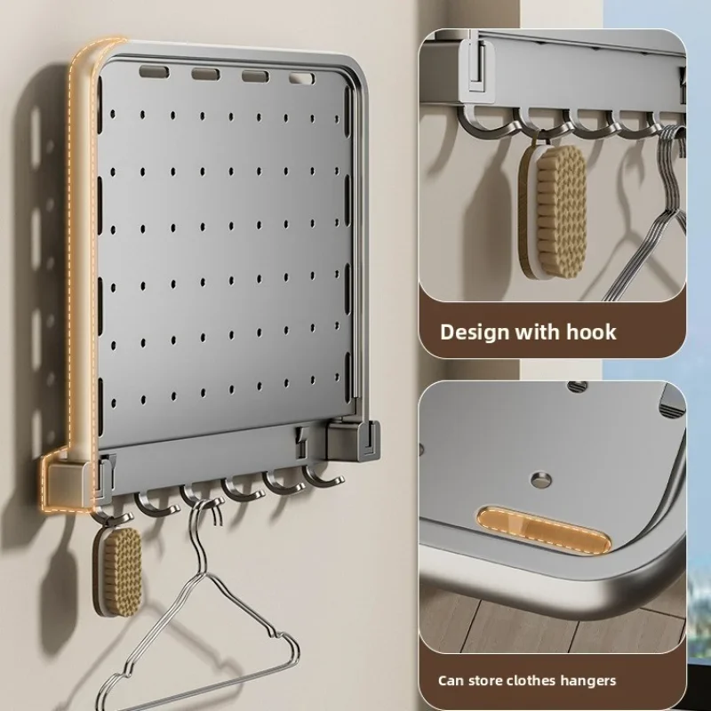 Estante de secado para balcón sin agujeros, bandeja multifuncional para el sol, estante para sandalias plegables, alféizar de ventana, calcetines, estante de almacenamiento montado en la pared