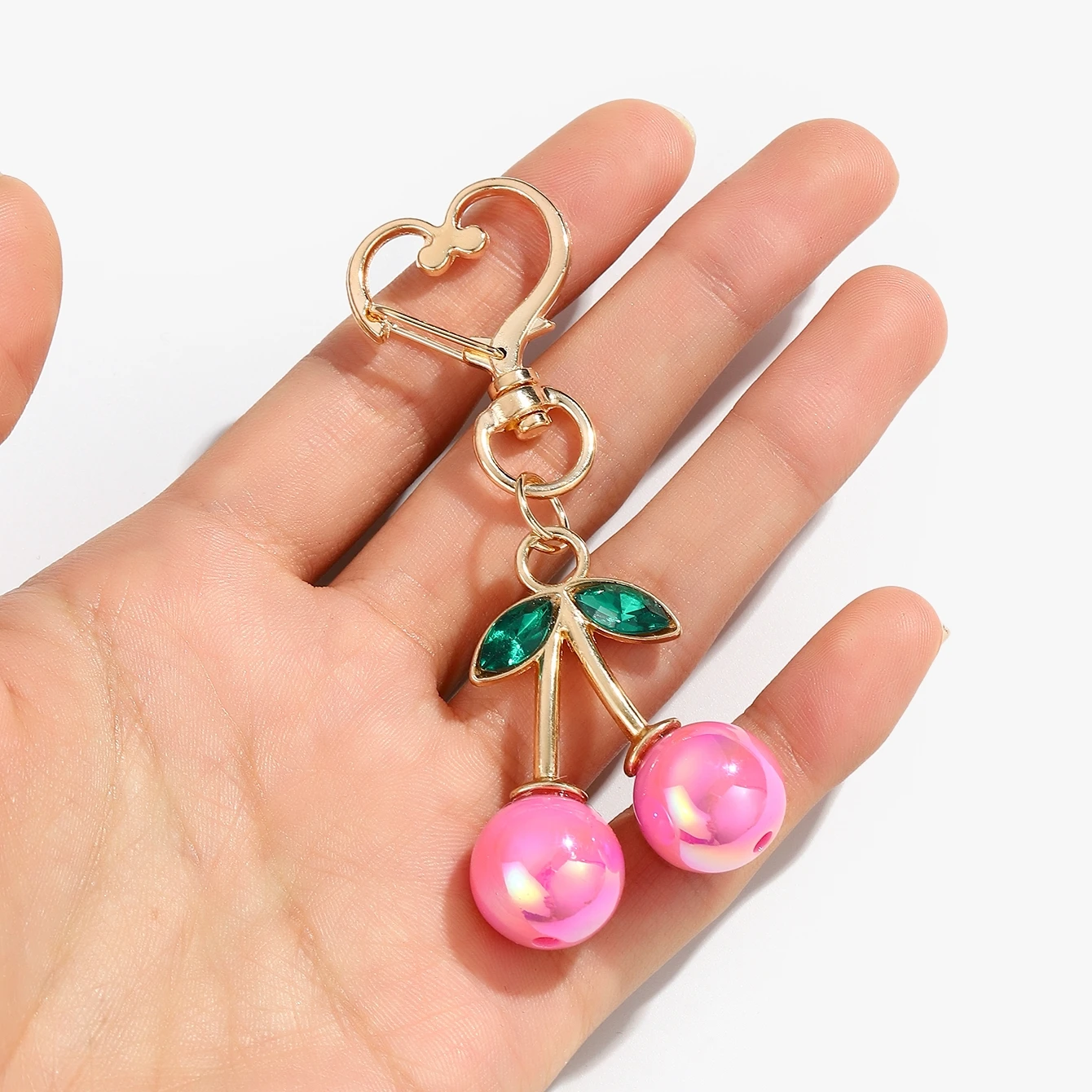 Vibrant Cherry Charm Keychain - Sparkling Resin & Alloy Accessory with Clip for Bags, Purses, and Backpacks - Stylish - imagen 2