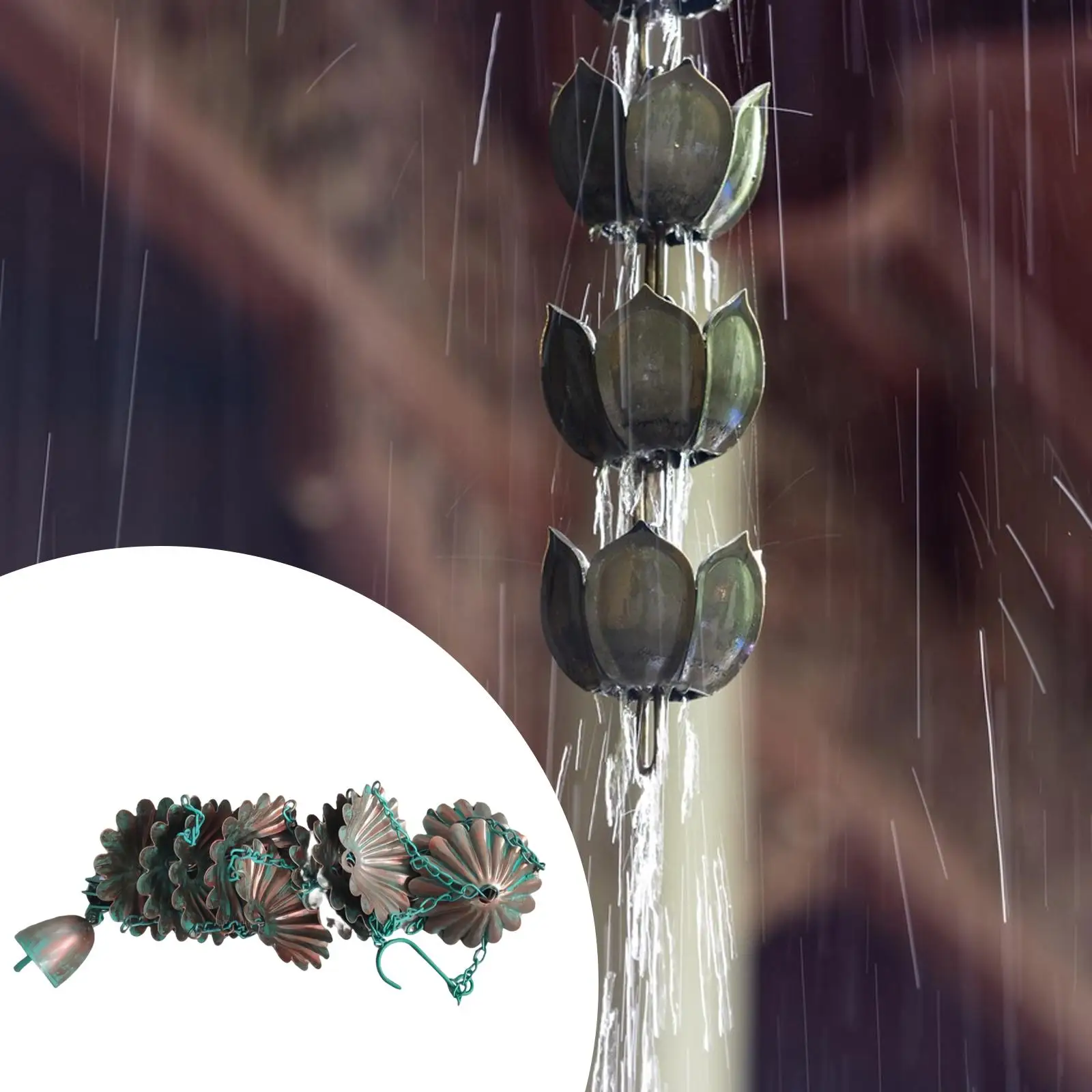 Rain Chain for Gutter with 12 Cups Metal Replacement Downspout for Yard Outside Gazebo Shed Decoration