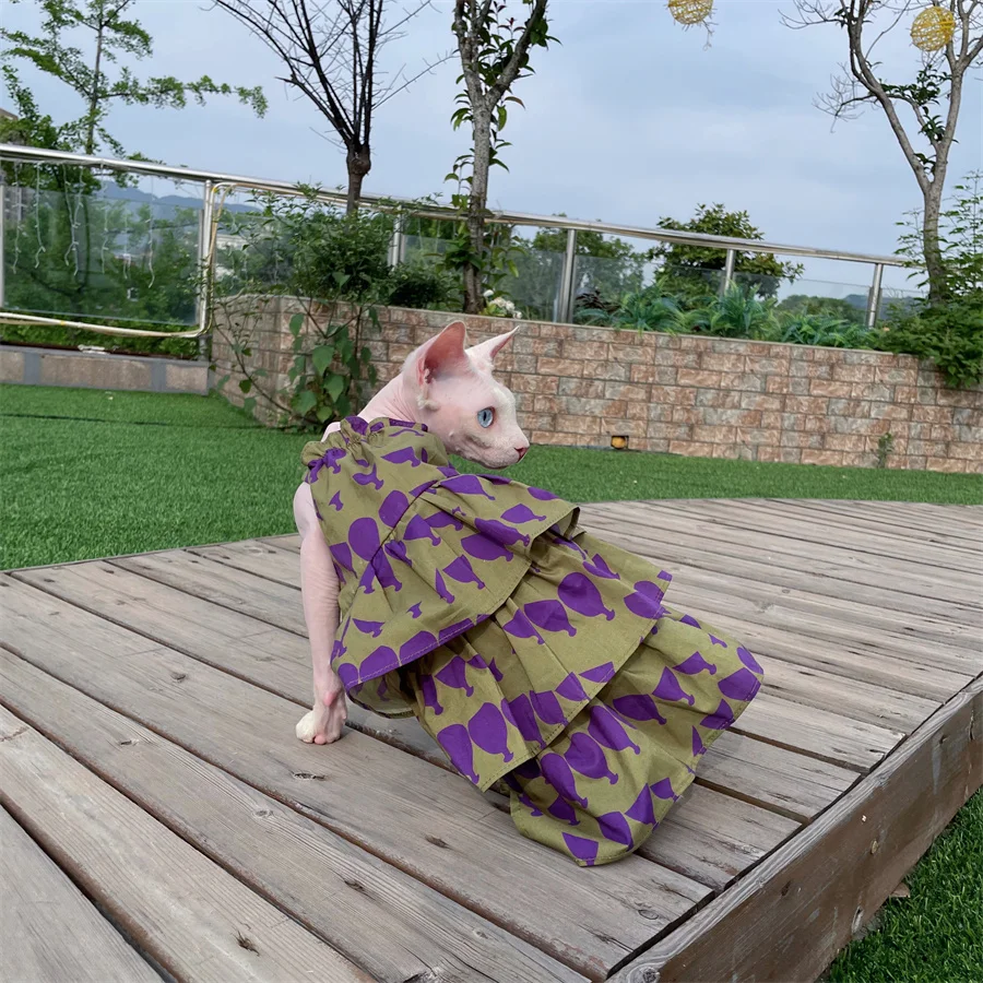 Vestido de encaje morado para gatos Sphynx – Algodón primavera - imagen 5