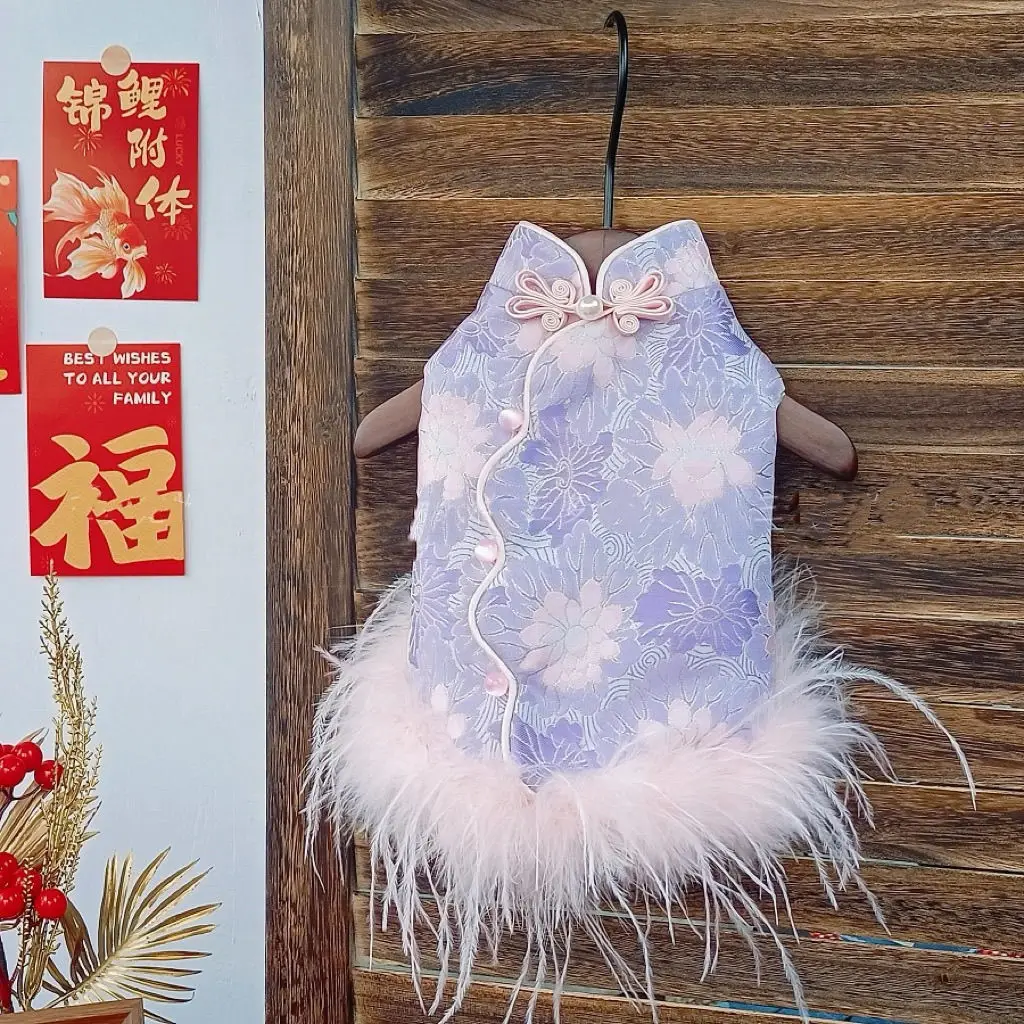 Traje de Año Nuevo para mascotas, vestido de princesa estampado estilo Hinese (bichon Frise, Pomerania, Teddy), ropa festiva para perros para vacaciones - imagen 2