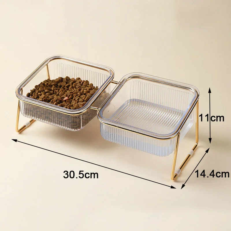 Cuenco doble antideslizante para gatos, cuenco para perros con soporte de hierro, alimentador para gatos, cuenco de agua para gatos, cuencos de comida 15 °   Protección Inclinable Cervical - imagen 4