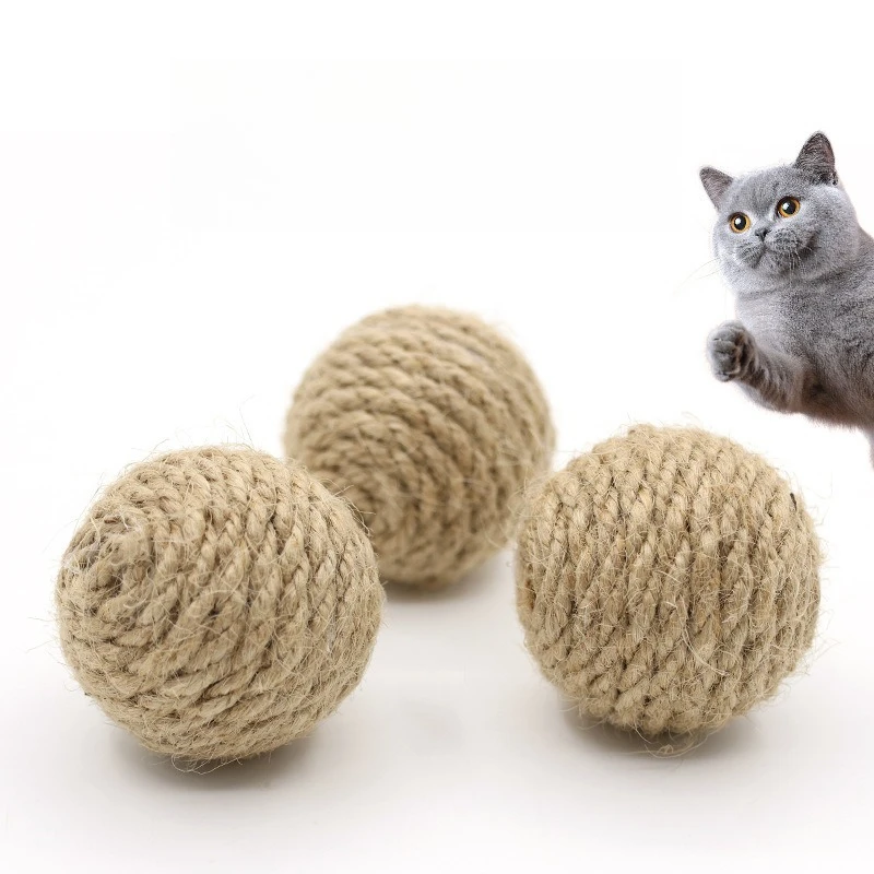Juguete ecológico para mascotas con bola de sisal de 4,5 cm con arena, juguete masticable natural para gatos, pelota de buscar biodegradable - imagen 2