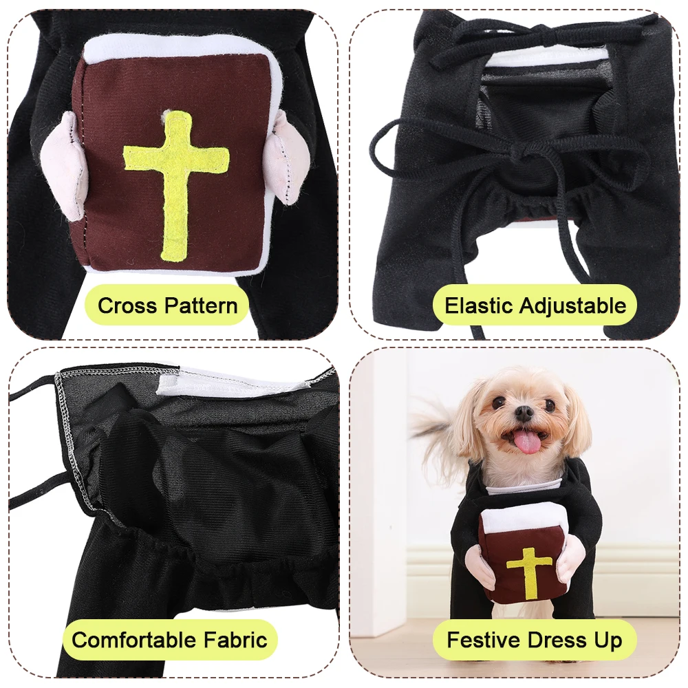 Disfraz de sacerdote para mascotas de Halloween, ropa divertida para perros con cruz de la Biblia para perros pequeños y grandes, vestido para cachorros, regalos de ropa de Navidad