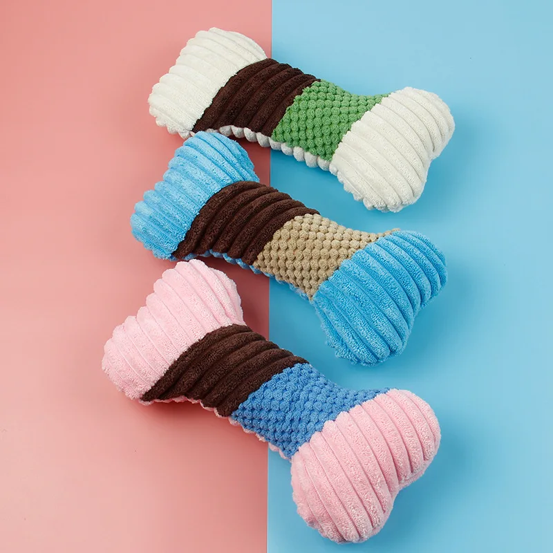 Juguete de peluche para perros con chirriador, hueso masticable resistente a mordeduras para limpieza de dientes, juguetes para masticar agresivos para cachorros - imagen 3