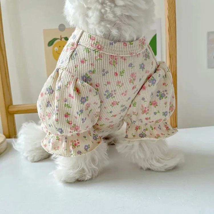 Jersey Floral sudaderas con capucha camisa manga gato ropa para perros pequeños falda princesa gato vestido Schnauzer manga voladora ropa para perros - imagen 4