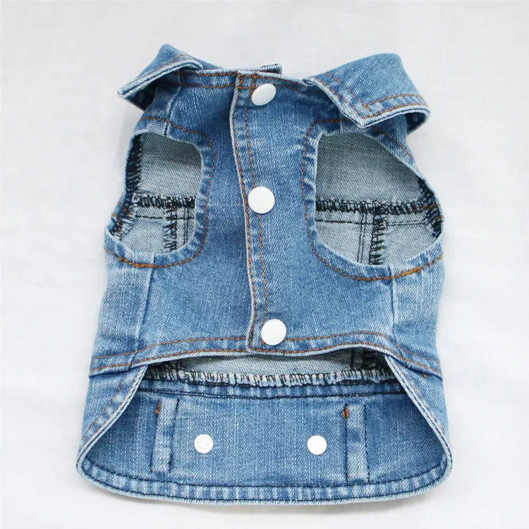 Chaqueta vaquera para perros lavada oscura para perros pequeños y medianos, abrigo vaquero sin mangas para cachorros con ropa con anillo en D, ropa para mascotas Chihuahua Yorkie - imagen 5
