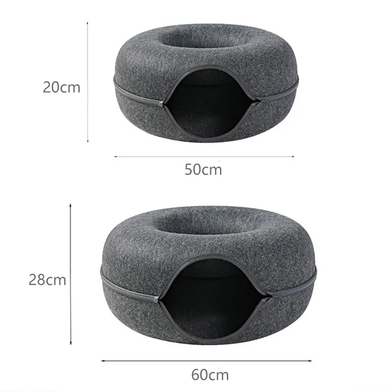 Cama de Donut para gatos, juguetes de túnel para gatos, cesta de casa para gatitos, juguetes interactivos para gatos, nido de cueva de conejo de fieltro Natural - imagen 5