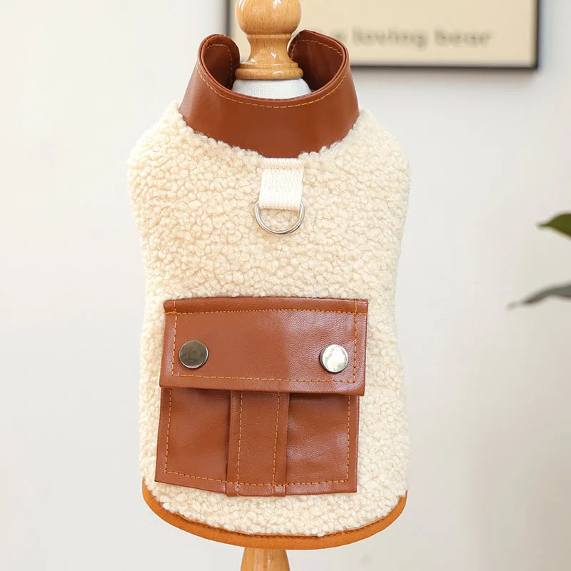 Abrigo polar de lujo para perros, ropa de invierno con bolsillo de PU, disfraz para perros pequeños, traje sin mangas de perro salchicha york, chaleco para cachorros, chaqueta, ropa