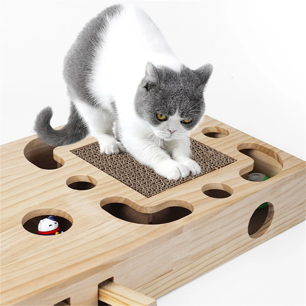 Caja de juego de madera para gatos, juguetes interactivos para gatos, ejercicio para mascotas, entrenamiento divertido, palo rascador para gatos - imagen 4