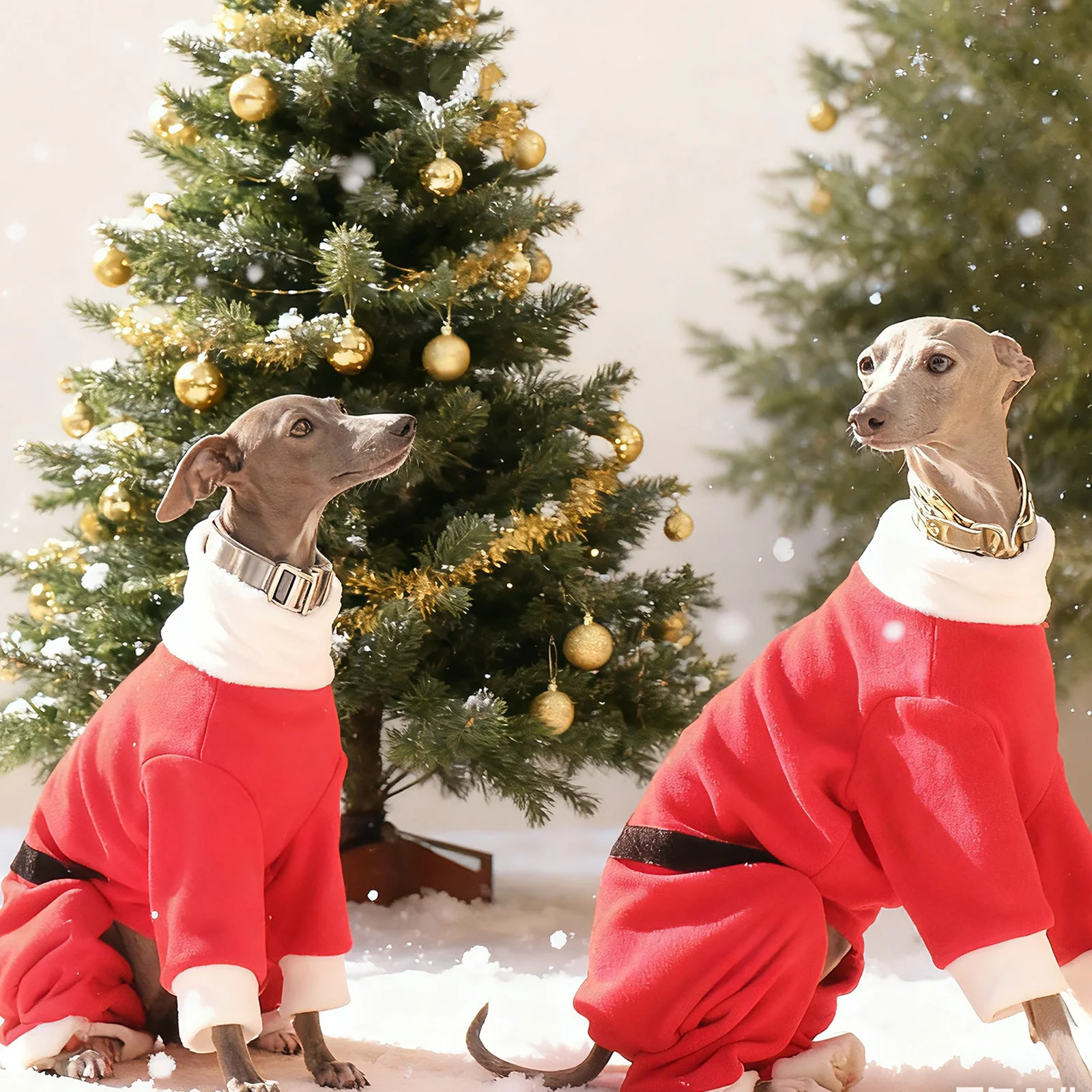 Disfraces navideños para perros Sudadera polar roja de cuatro patas para galgo italiano en invierno Traje cálido de Año Nuevo para Whippet - imagen 2