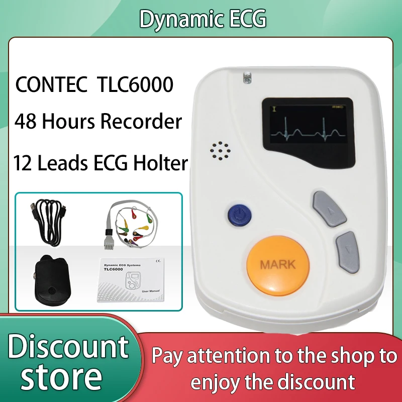 CONTEC Dynamic 12 Leads ECG Holter Systems, grabador de 48 horas, tarjeta de 2GB, Software analizador (descarga en línea) TLC6000