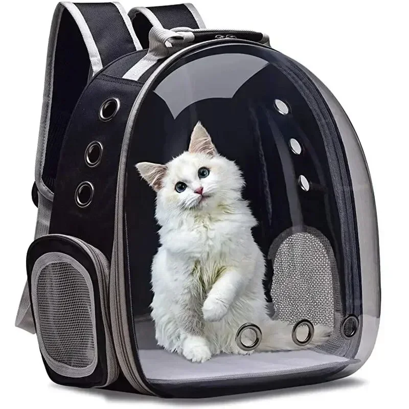 A cat carrying a backpack, transparent bubble, pet cat supplies cat transport