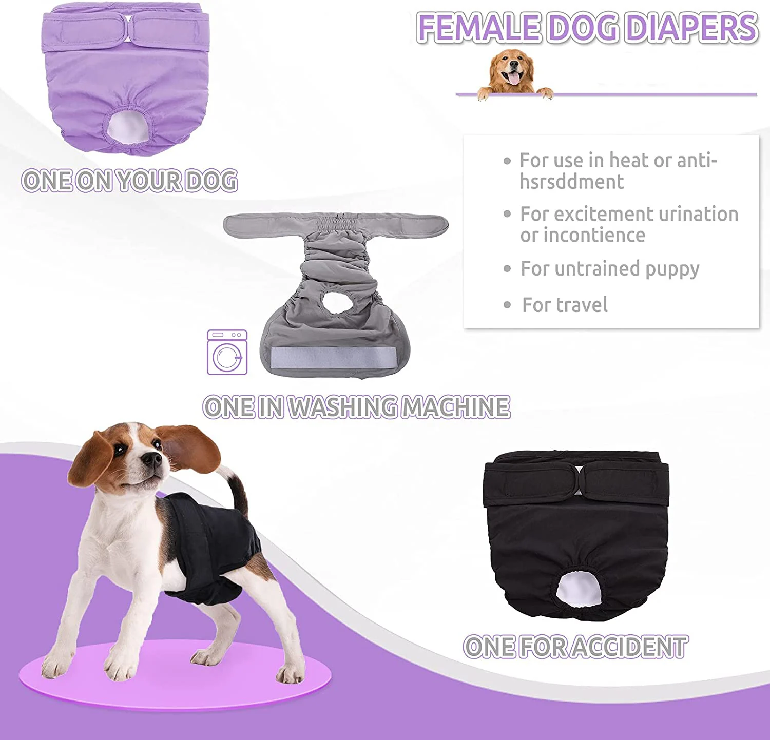 Bragas lavables para perros y mujeres, pañales reutilizables muy absorbentes para perros pequeños a grandes, pantalones fisiológicos para mascotas - imagen 2