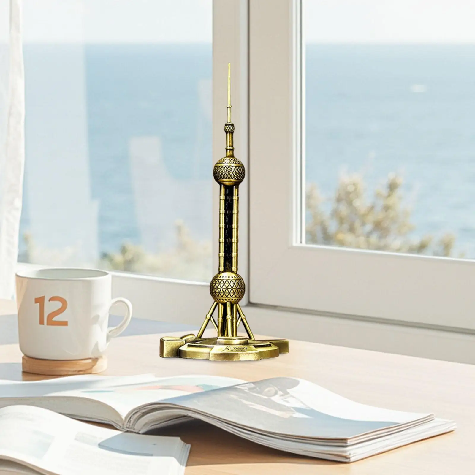 Oriental Pearl Statue Building Model 3D Ornament Metal Landmark Figurine Travel Souvenir for Walkway Desktop Book Shelf - imagen 2