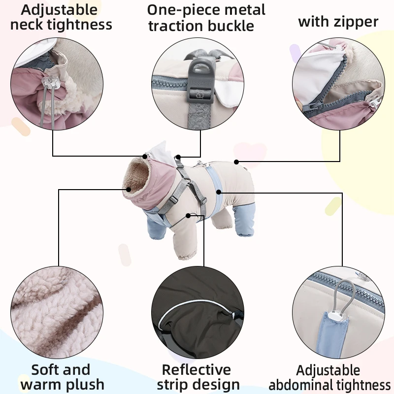 Ropa cálida de invierno para perros, jersey repelente al agua para perros pequeños, medianos y grandes, bonita aleta de tiburón, monos para perros de nieve, abrigo para mascotas con arnés - imagen 3