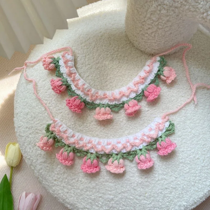 Collar tejido para perro y gato, Collar de ganchillo, bufanda para babero para mascotas, babero, campana de orquídeas, joyería para fotos de flores, tejido a mano puro, 1 ud.