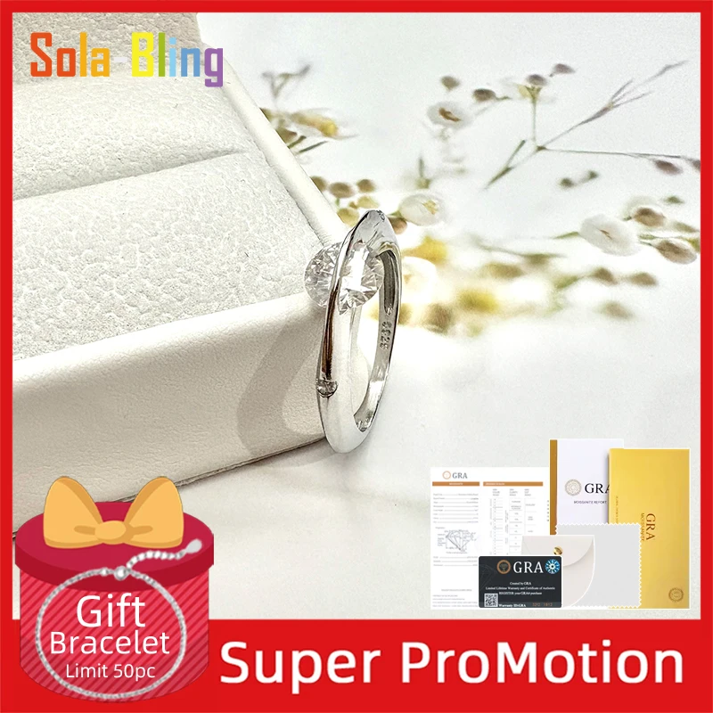 Anillos de plata de ley 925 Sola-Bling, bolígrafo probador de diamantes de 100%, anillo de moissanita para mujer, bandas de eternidad de boda brillantes