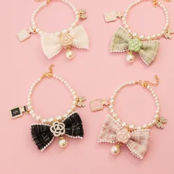 Collar de perlas para mascotas con lazo floral acuático todo año