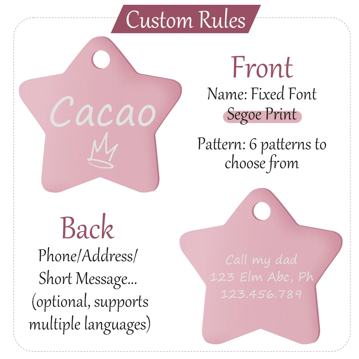 Etiqueta de identificación de perro grabada, Collar personalizado para mascotas, colgante de pentagrama, nombre, número, etiqueta de identificación de mascota antipérdida, etiquetas personalizadas para cachorros y gatos - imagen 2