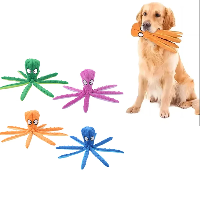 Juguete pulpo chirriante para perros - Resistente y limpieza dental