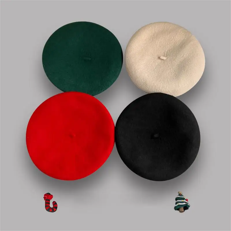 Boina de lana suave y cálida para mujer y niña, sombrero de pintor de Navidad, regalo de Año Nuevo para novia, Otoño e Invierno - imagen 2