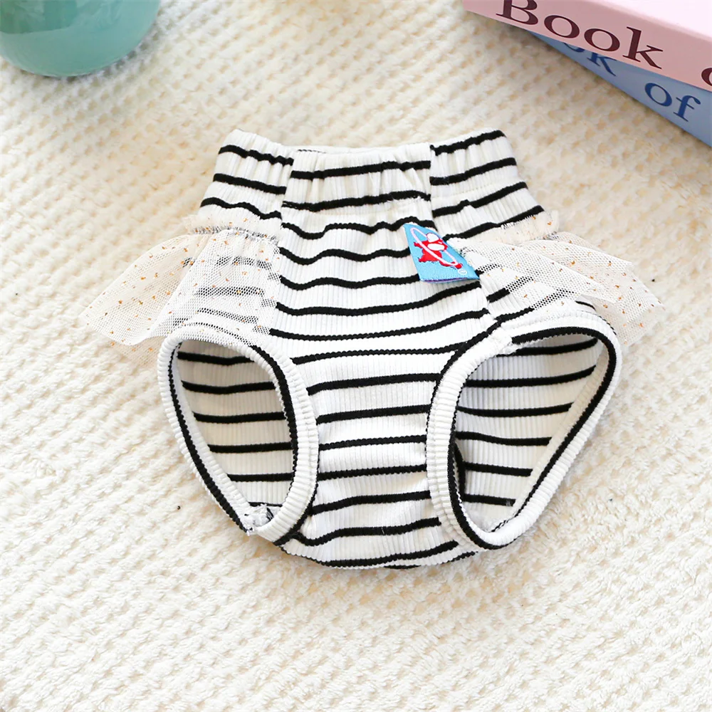 Pantalones cortos a rayas para cachorros y perros con encaje, pantalones fisiológicos para mascotas para perros pequeños, ropa interior de Pomerania, Chihuahua, Masctas, primavera y otoño - imagen 3