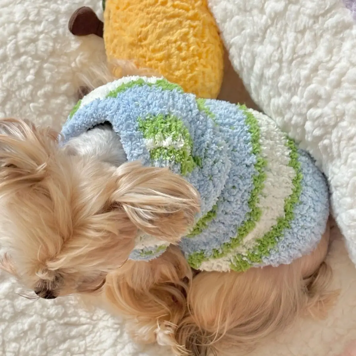 Sudadera con capucha a rayas para mascotas, suéter para gatos, chaleco de invierno, oso de peluche, Yorkshire, ropa para perros pequeños para mascotas, ropa cálida para cachorros - imagen 3