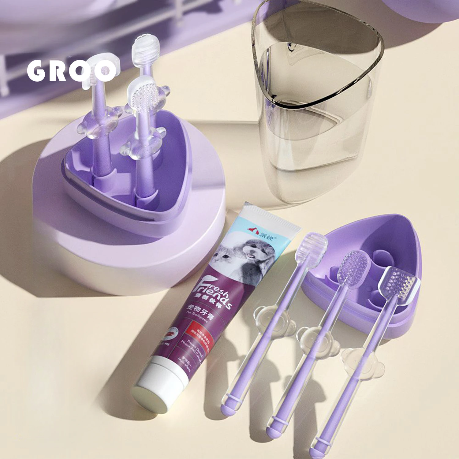 Juego de cepillo de dientes y pasta de dientes de silicona para mascotas, limpieza de dientes para gatos y perros, limpieza bucal, productos para mascotas, suministros