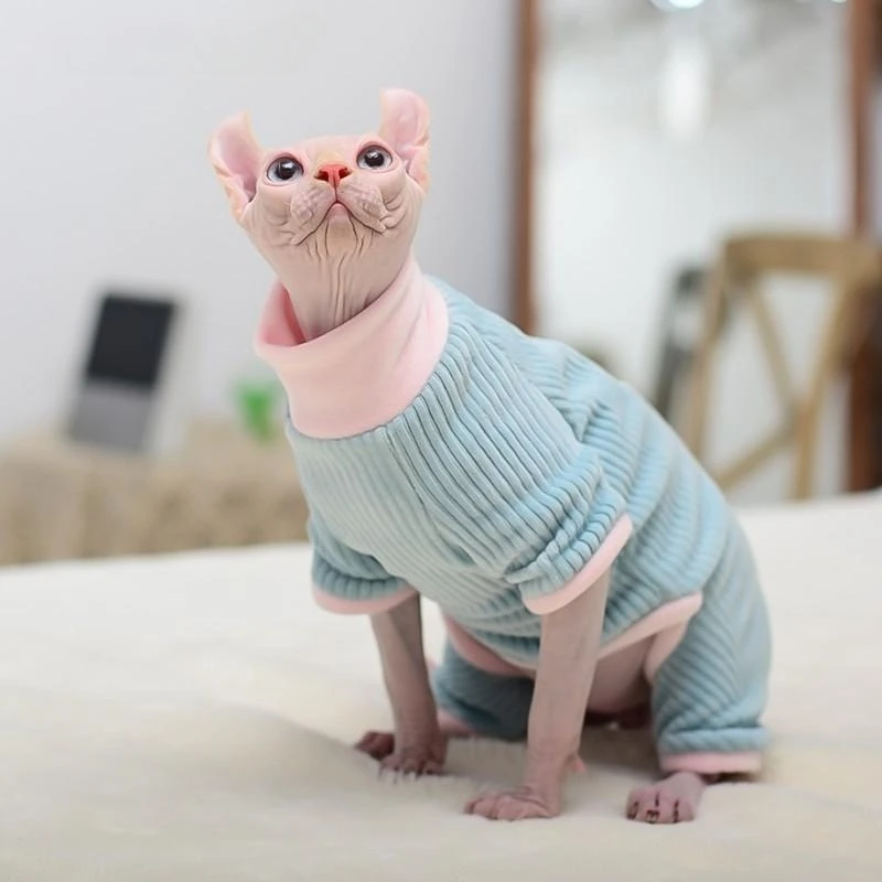 Sphynx Cat Sweater Perro sin pelo Ropa Soft Fleece Coat Turtleneck Pocket Jumpsuit para Devon Rex Ropa de invierno para gatos - imagen 3
