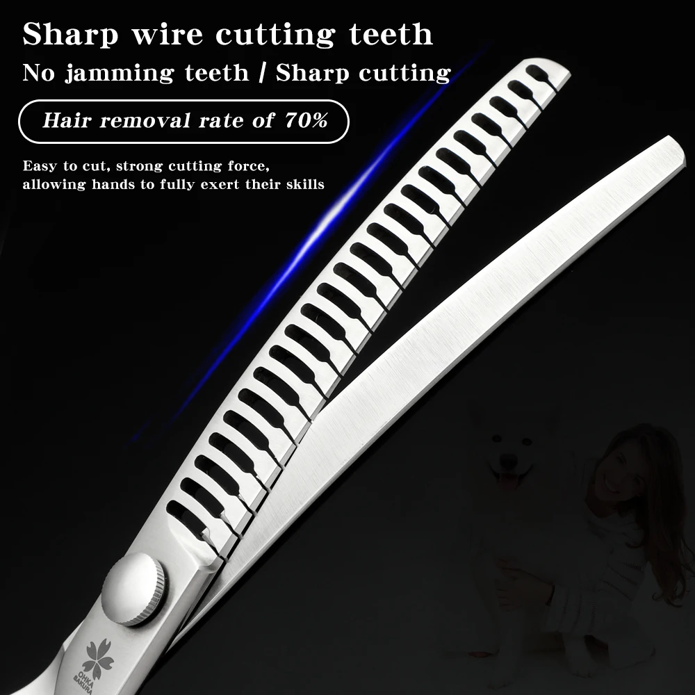 Tijeras profesionales para el cuidado de mascotas, tijeras curvas para dientes de espina de pescado, herramientas de aseo JP vg10 de 7,0 pulgadas, tasa de depilación del 70% - imagen 2