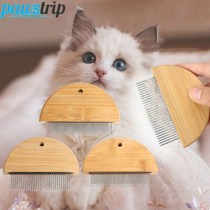 Removedor de pelo de mascotas con mango de madera, cepillo de aguja para gatos, perros, peine para eliminar piojos, herramientas de aseo para gatitos, cepillo para perros, suministros para mascotas