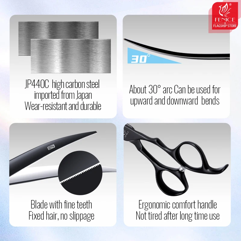 Fenice-Juego de tijeras profesionales para el cuidado de mascotas, kit de tijeras rectas, curvadas y más delgadas, 6,5/7,5 pulgadas, JP440C - imagen 2