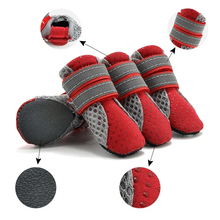 Zapatos transpirables para perros, red impermeable para caminar al aire libre, zapatos suaves de verano para mascotas, botas reflectantes seguras nocturnas para perros pequeños y medianos
