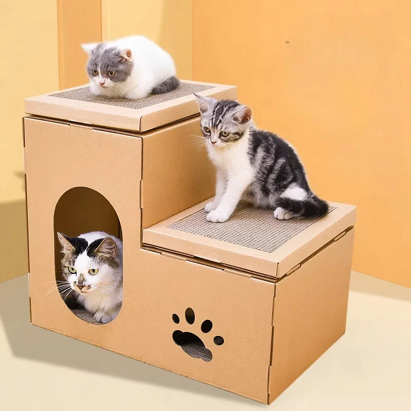 Casa para gatos de varios niveles con rascador para gatitos, condominio duradero para gatos con alfombrilla para rascar, tabla de rascar Reversible