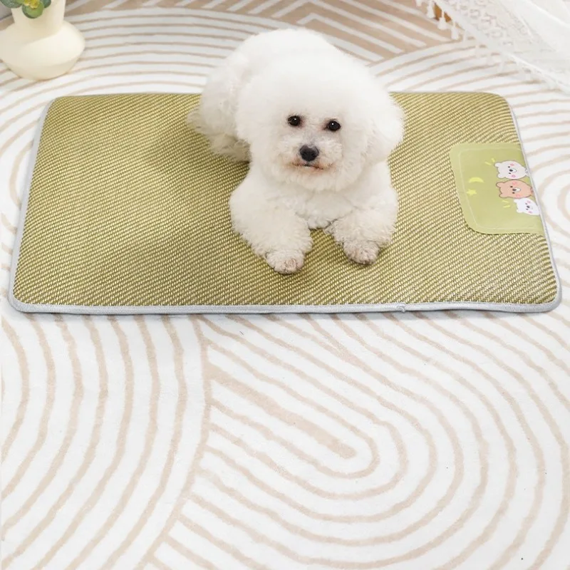 Esteras refrescantes transpirables para mascotas, almohadillas para dormir tejidas de mimbre para perros, suministros de disipación de calor para cachorros y gatitos, estera de cama suave para gatos - imagen 3