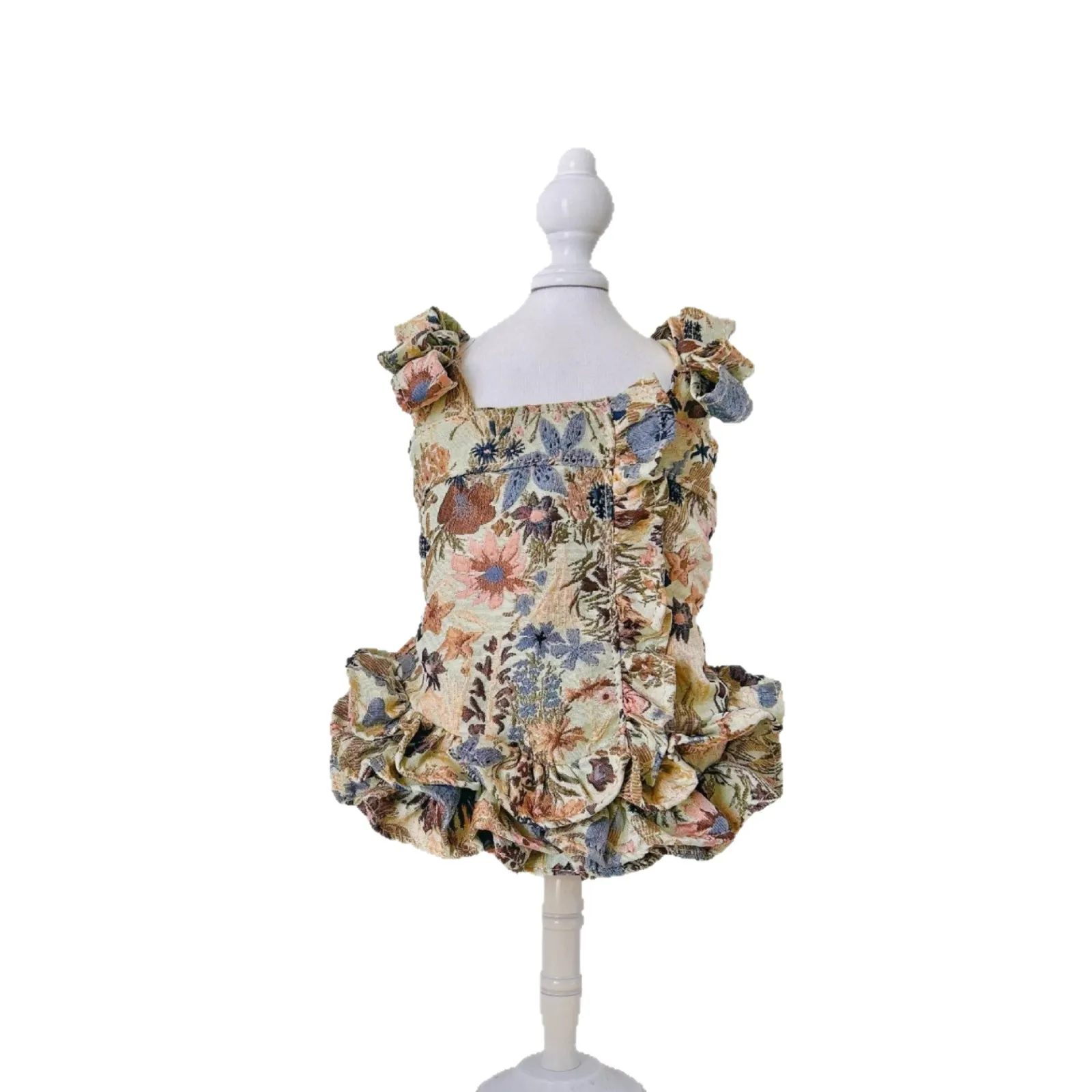 Falda con tirantes de flores para otoño/invierno, vestido para perro, abrigo con lazo de peluche para gato, vestidos de invierno para perros pequeños, ropa para cachorros - imagen 5