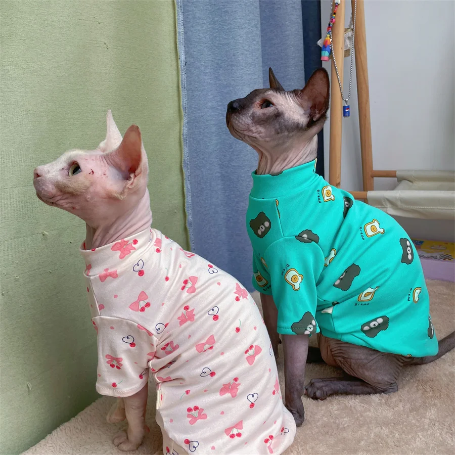 Sphynx-ropa para gatos, camiseta de algodón agradable para la piel, vestido, chaleco de verano para gatitos, perros, Devon Rex, ropa de descanso suave, suministros para gatos - imagen 5