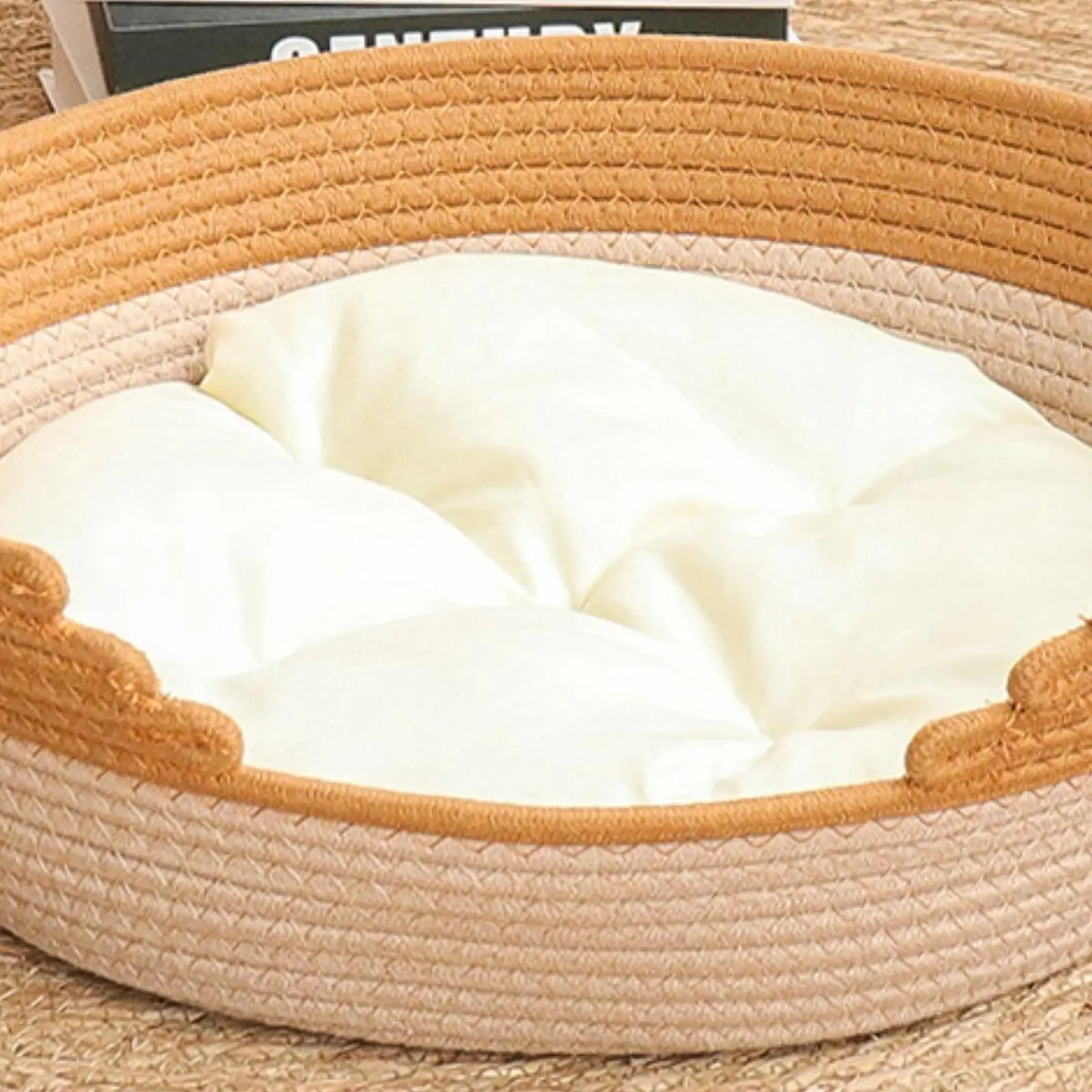 Woven Cat Bed Basket, Pet Accessories with Cushion, Breathable All Four Seasons Pet House Pet Bed for Furniture Protector Woven Cat Bed Basket, Pet Accessories with Cushion, Breathable All Four Seasons Pet House Pet Bed for Furniture Protector