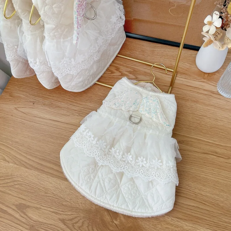Falda de algodón con alas de Ángel para mascotas, ropa gruesa para perros, gatos, Yorkshire, ropa de diseñador para perros, Otoño e Invierno - imagen 4