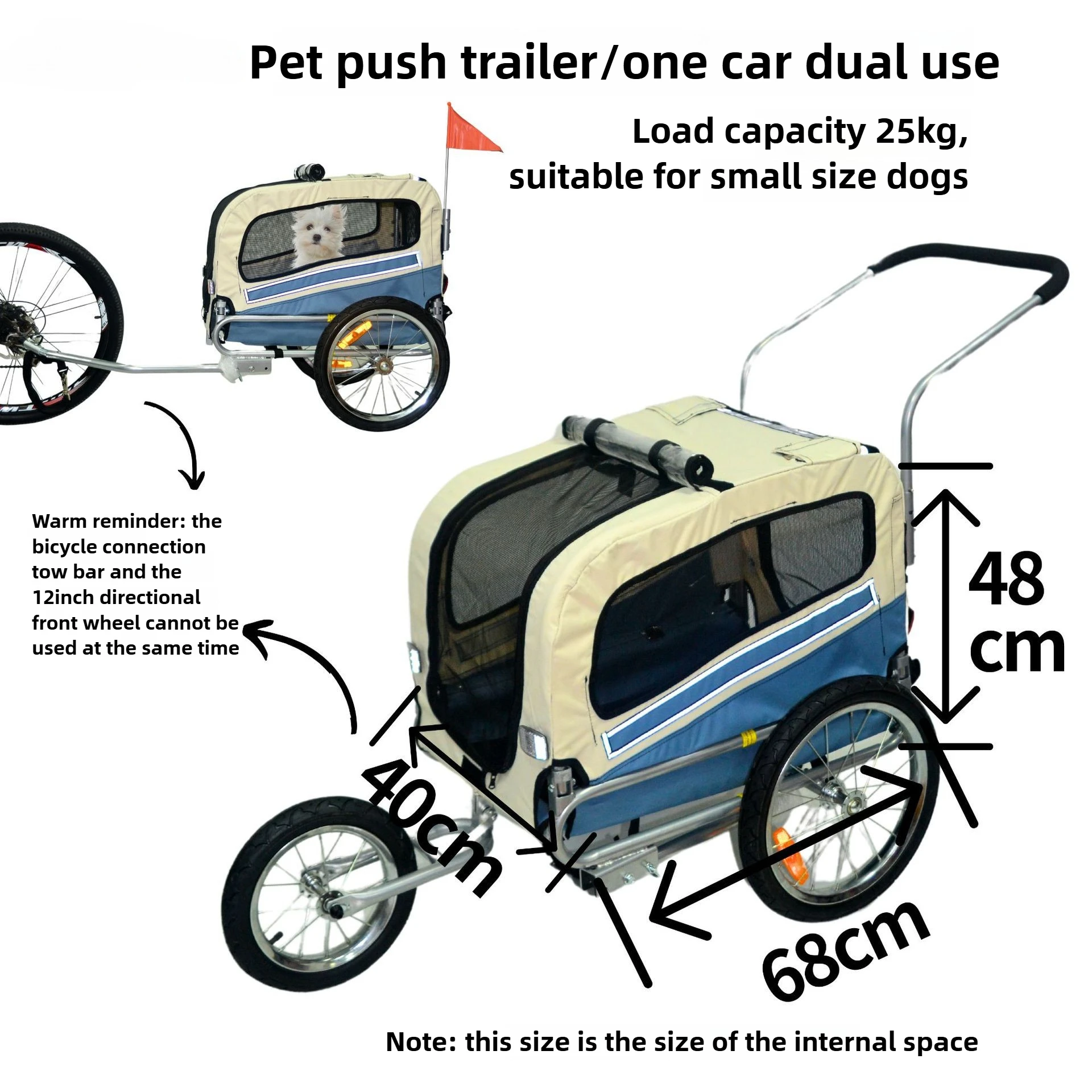 Remolque/carrito de bicicleta plegable de hierro para mascotas pequeñas, cochecitos para perros 2 en 1, suministros portátiles para perros - imagen 2