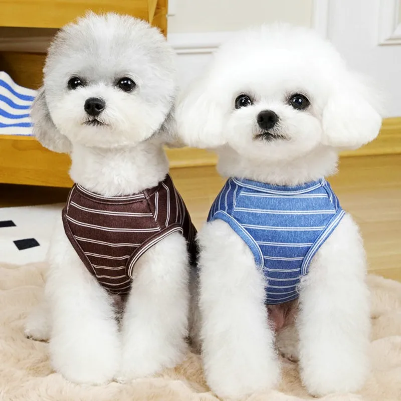 Ropa de verano para cachorros, chaleco para perros, camisa refrescante a rayas de lujo para perros, Chihuahua Bichon, Bulldog Francés, ropa de algodón, camiseta para gatos - imagen 5