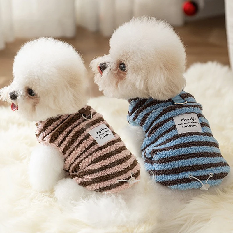 Ropa Polar de invierno para perros pequeños, chaleco protector a rayas para Chihuahua, abrigo para gatos, monos transpirables a prueba de viento para caminar para mascotas