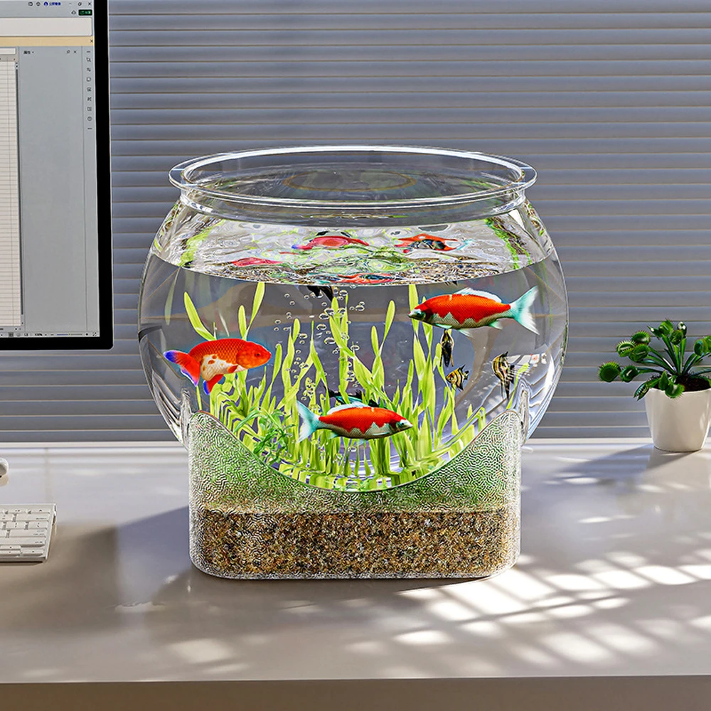 Acuario de escritorio resistente y redondo para peces, resistente a roturas, para mascotas, tortugas, peces pequeños, acuario decorativo para interiores y exteriores - imagen 4