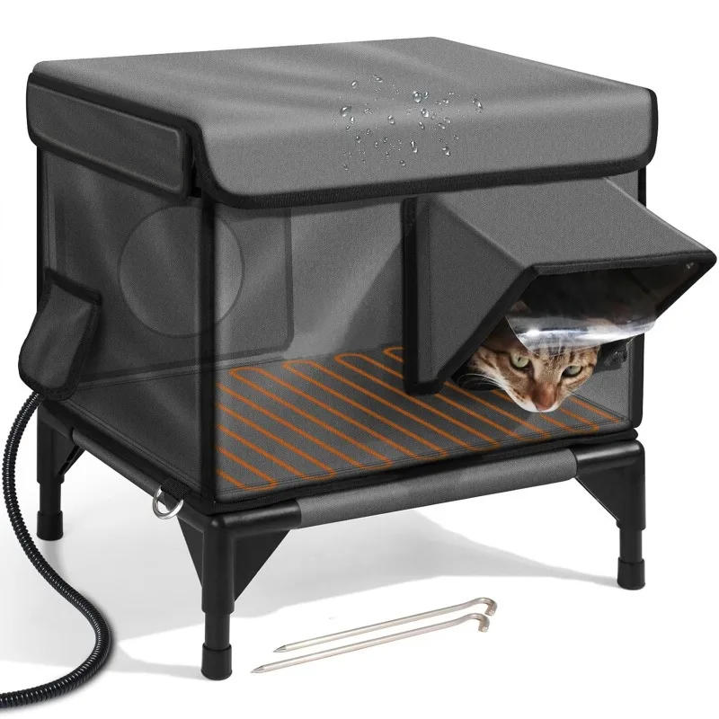 Casa para gatos al aire libre, calefacción impermeable, casa para gatos, a prueba de lluvia, a prueba de viento, cama plegable cálida para gatos, tienda de puerta de Escape con aislamiento grueso