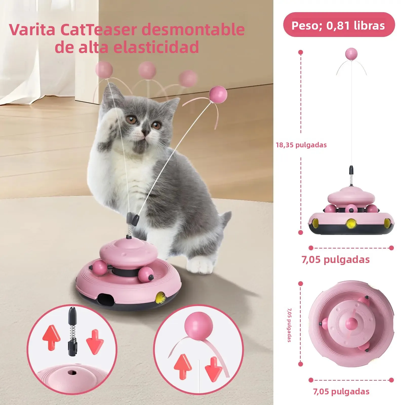 Juguete interactivo 3 en 1 para gatos de interior, varita rompecífica, pista de pelota y juego Whack-a-Mole, no necesita baterías resistentes - imagen 5