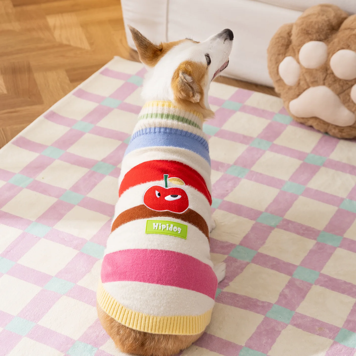 Otoño Invierno Arco Iris rayas corgi suéter cálido perro de tamaño mediano mascota gato de peluche abrigo ropa para perros pequeños ropa para cachorros - imagen 2