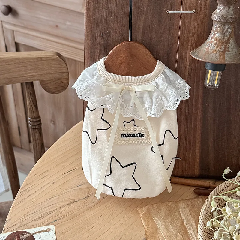 Camiseta de algodón para cachorros y mascotas, ropa elástica antiderramamiento con estampado de estrellas para perros gordos, ropa para perros Schnauzer, ropa de verano y otoño - imagen 3